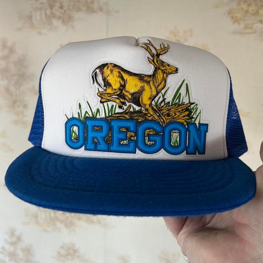 Vintage 80s Oregon Deer Trucker Hat | Embossed Puff Print | OSFA